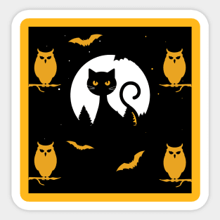 a cat and an owl midnight Sticker